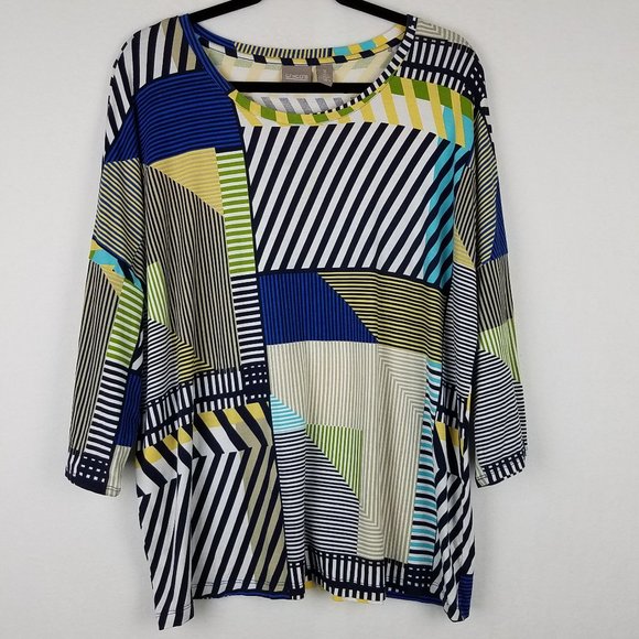 Chico's Tops - Chico's Black Geometric Stripe Dolman Tunic Top